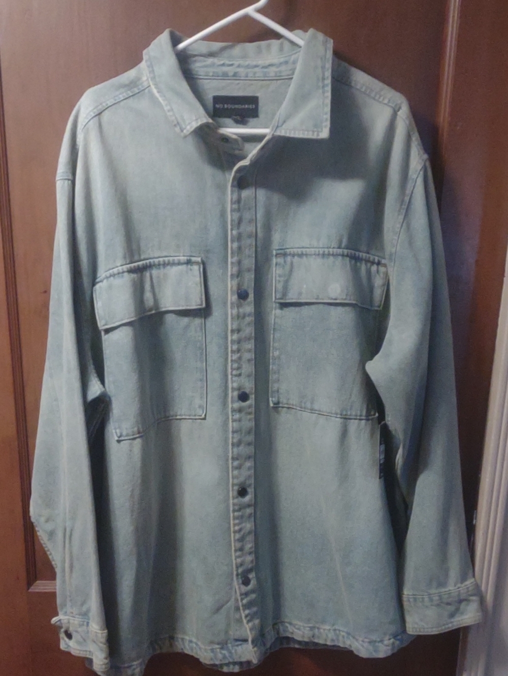 No Boundaries Men's Light Denim Shirt Jacket - Pale Blue